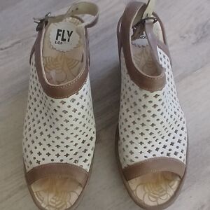 Fly London Women's White and Brown Sandals. Size 8.5 US/39 EU